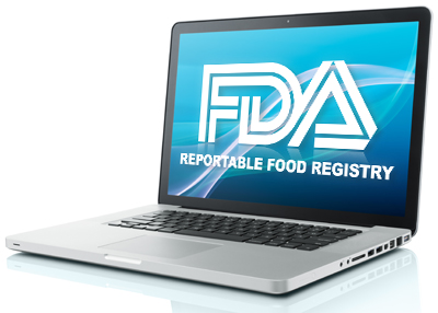 Reportable Food Registry and FDA logo on the computer screen